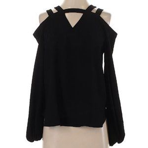 SOLD ELSEWHERBlack Long Sleeve V-Neck Blouse with Cut-Out Shoulders - Size Small